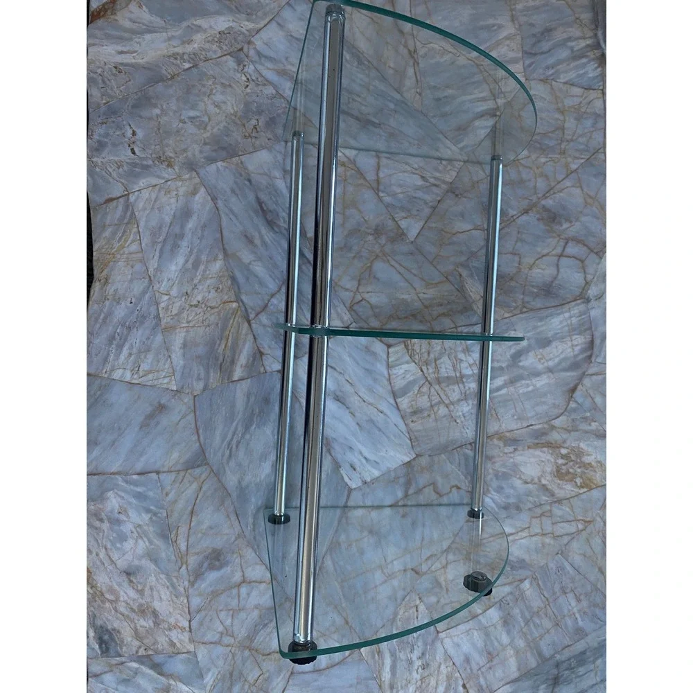 Modern 3 Tier Small Glass Corner Shelf Metal Frame Minimalist Storage Unit